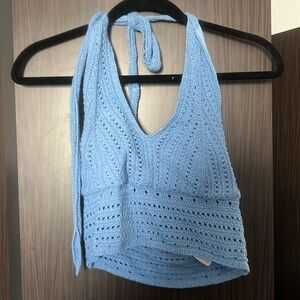 Super cute halter open back bleach blue top!!